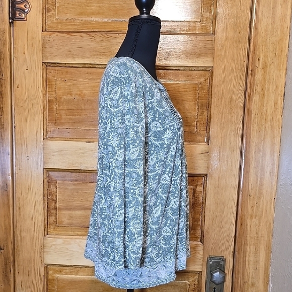 Lucky Brand Green and White Long Sleeve Top L - Picture 3 of 4